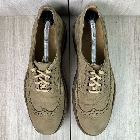 Frye Tan Olive Leather Brogue Wingtip Derby Oxford Dress Shoes Size 10 D - Picture 7 of 10